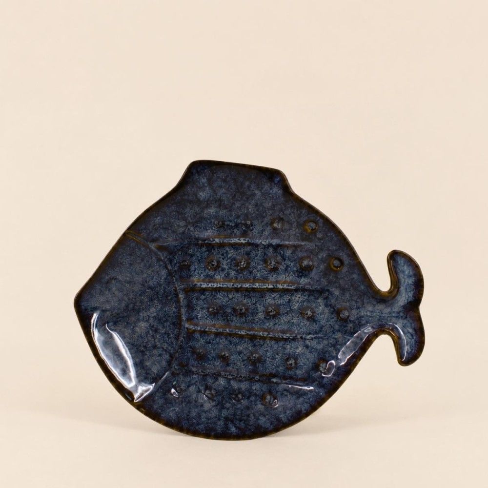 Coupe poisson émaillée bleu 23cm