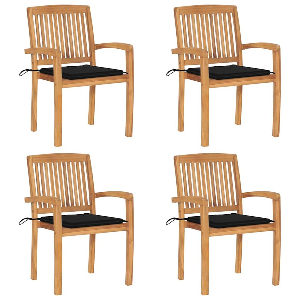 Chaises de jardin empilables avec coussins lot de 4 teck solide