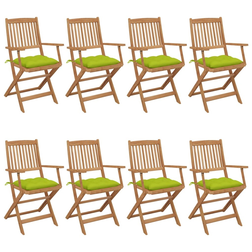 Chaises pliables de jardin lot de 8 avec coussins bois d'acacia
