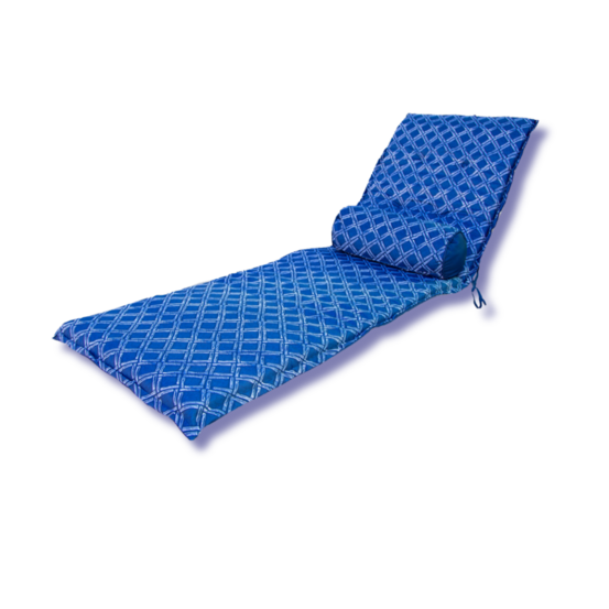 Ensemble coussin pour chaise longue et traversin 195x60x5cm & 45x18cm motif nautique bleu