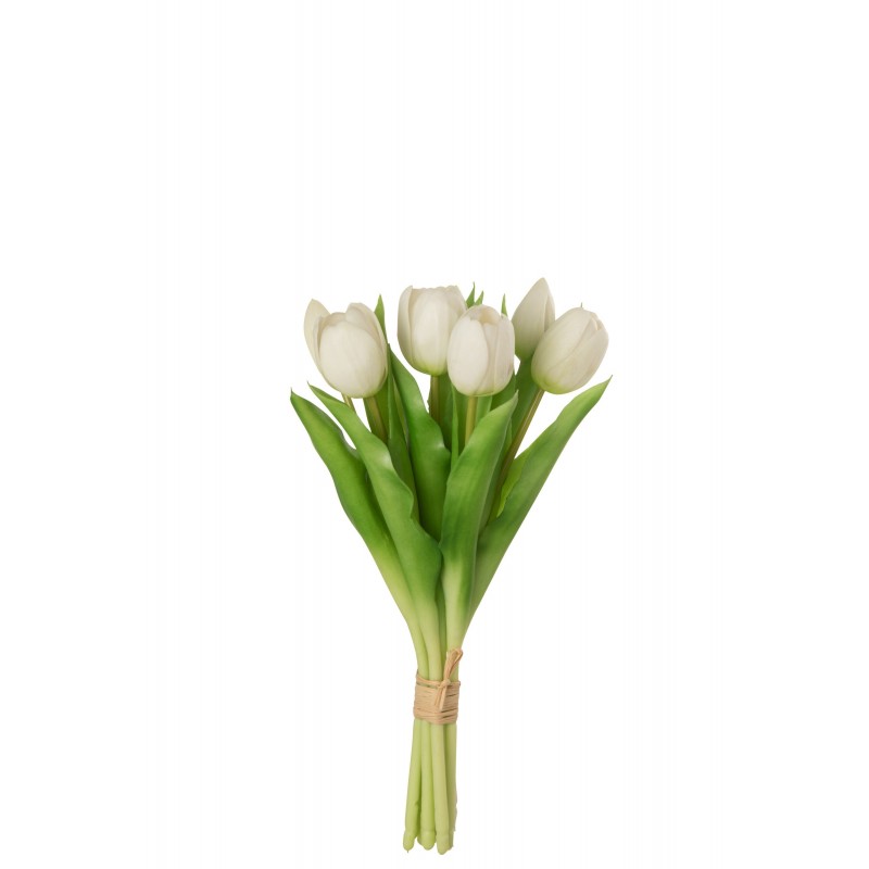Bouquet de 7 tulipes artificiel en synthétique blanc 13x9x32 cm