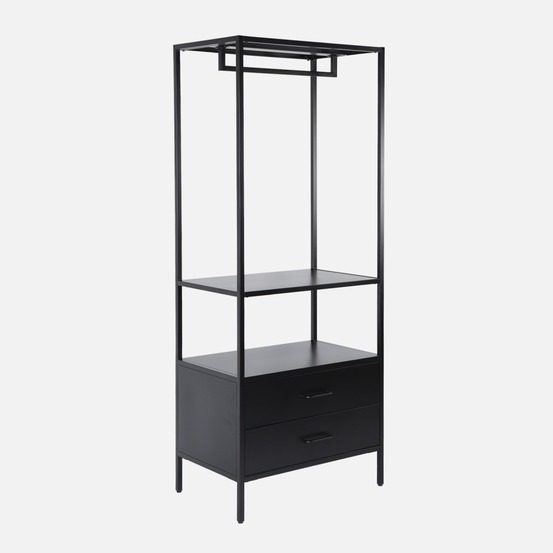 Meuble d'entrée, porte manteau métal avec penderie et 2 tiroirs, l 70 x p 45 x h 180cm - idaho