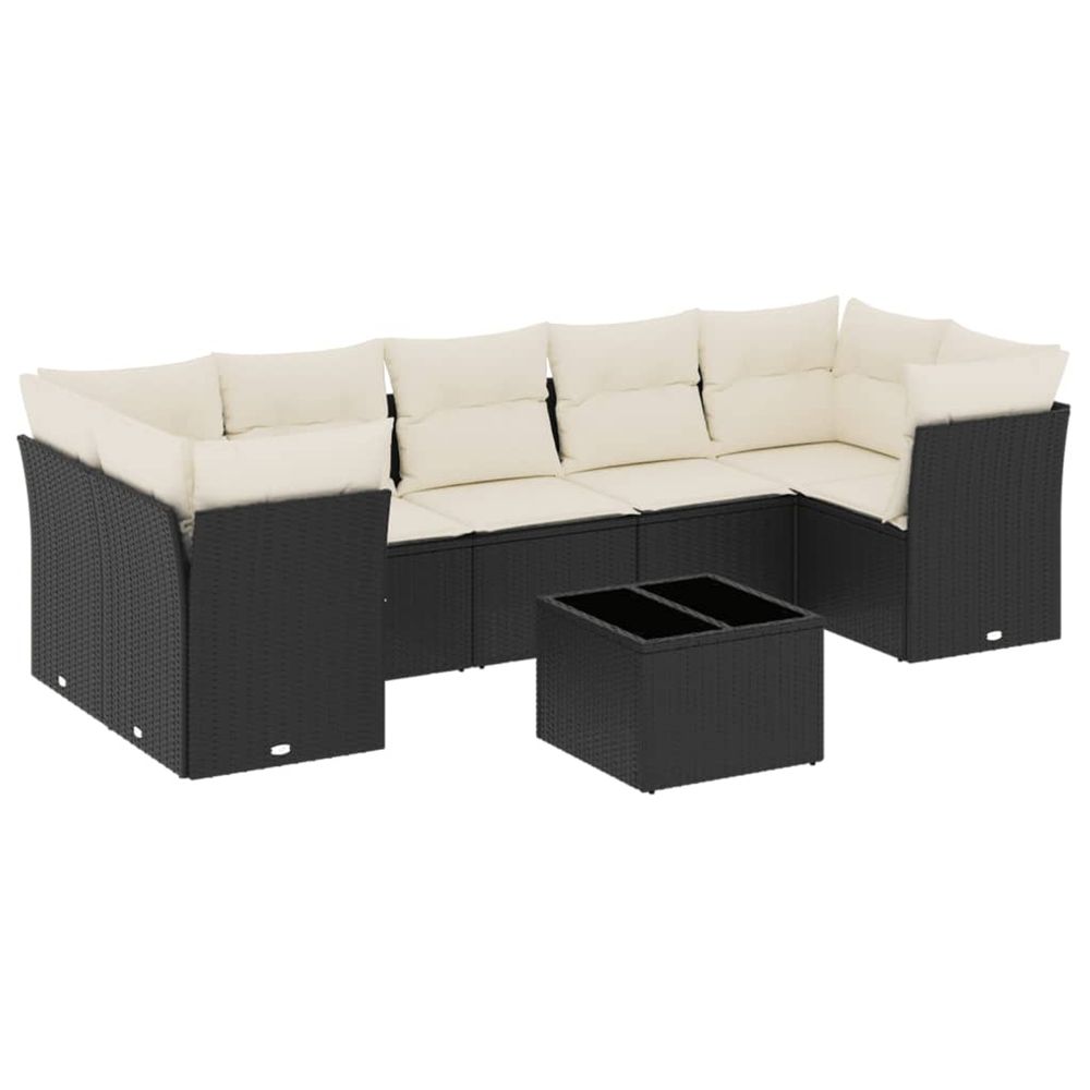 Salon de jardin 8 pcs avec coussins noir résine tressée