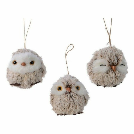 Décorations de noël sapin de noël hibou polyester (ø 7 cm)