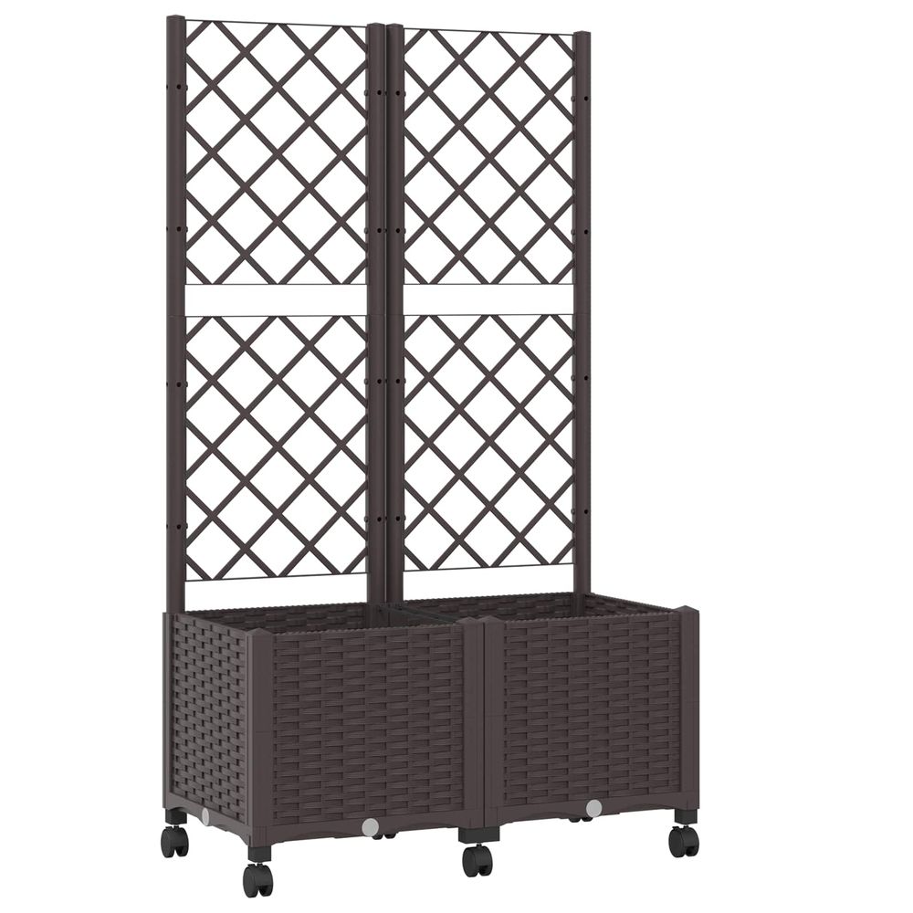 Bac de jardin avec treillis et roues marron 80 x 40 x 146 cm pp