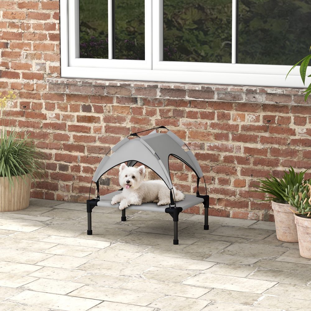 Lit surélevé pour chien oxford 61 x 46 x 63 cm gris clair extérieur avec toit protecteur et maille respirante