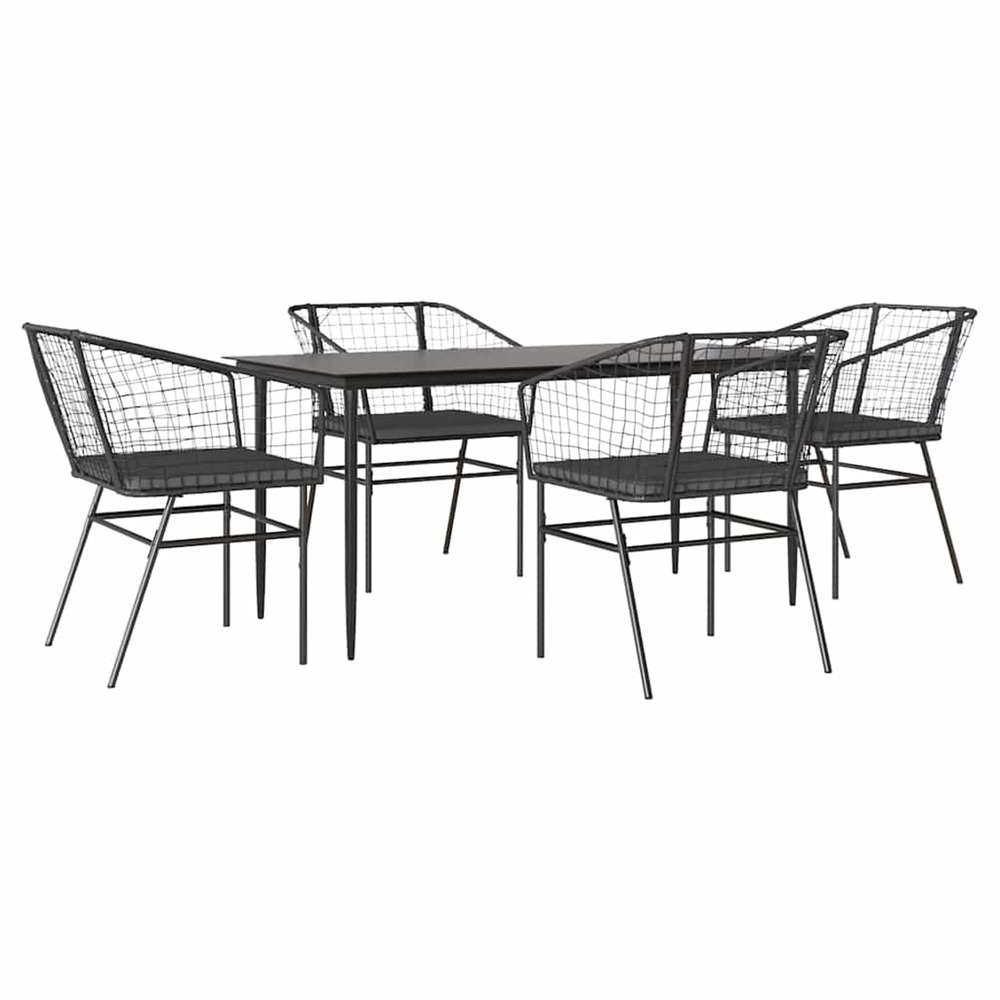 Ensemble à manger de jardin et coussins 5 pcs noir rotin verre