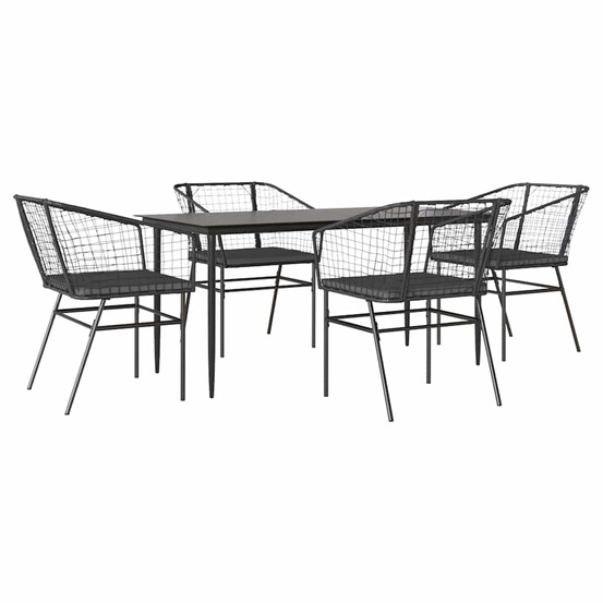 Ensemble à manger de jardin et coussins 5 pcs noir rotin verre