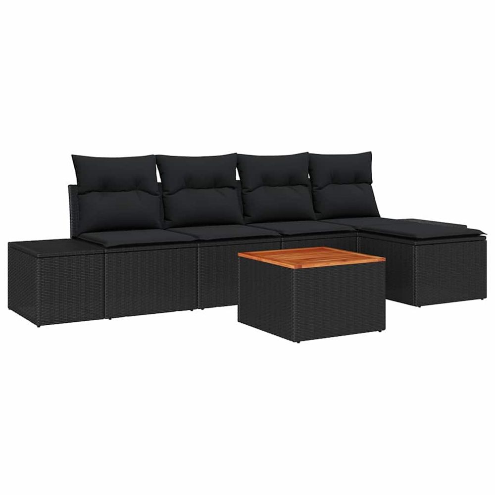 Ensemble de canapé de jardin 6 pc noir polyrotin