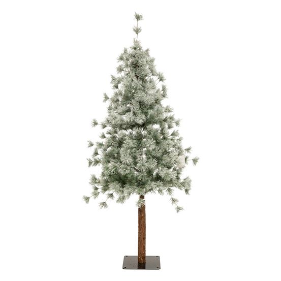 Sapin de noël artificiel vert clair enneigé avec pied en bois et métal h 150 cm