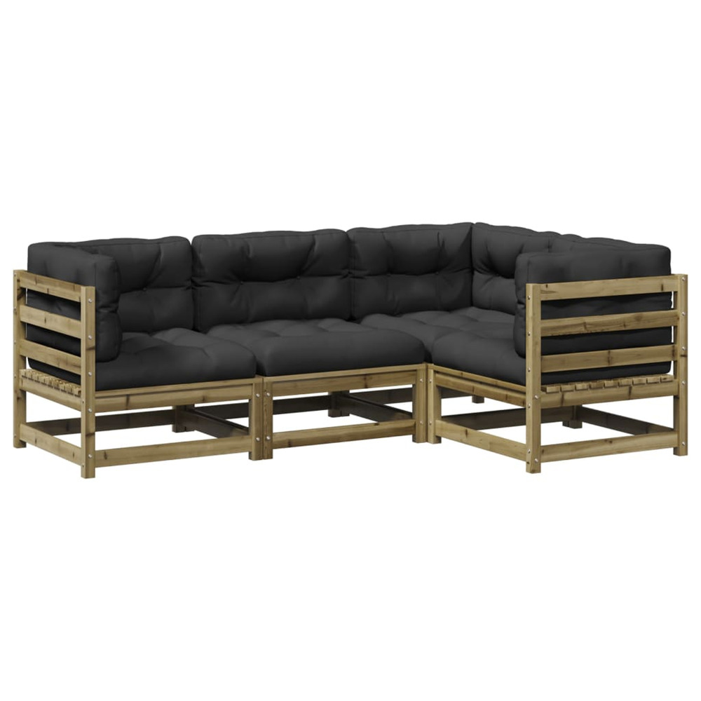 Salon de jardin 4 pcs avec coussins bois de pin imprégné