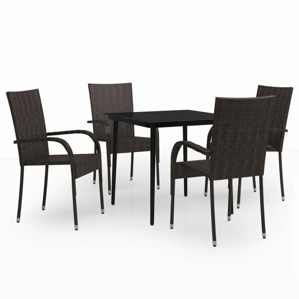 Ensemble de salle à manger de jardin meuble extérieur 5 pièces marron et noir