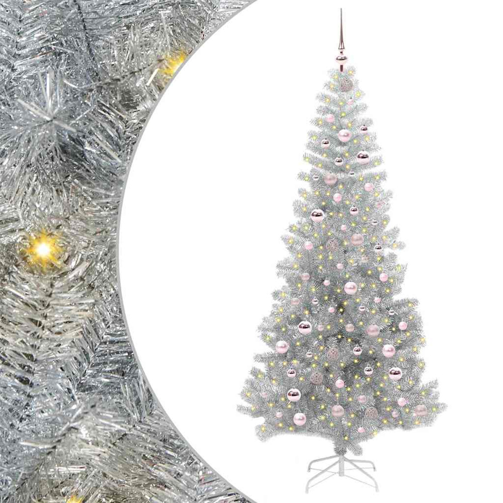 Sapin de noël avec 300 led avec support argent 210 cm pet