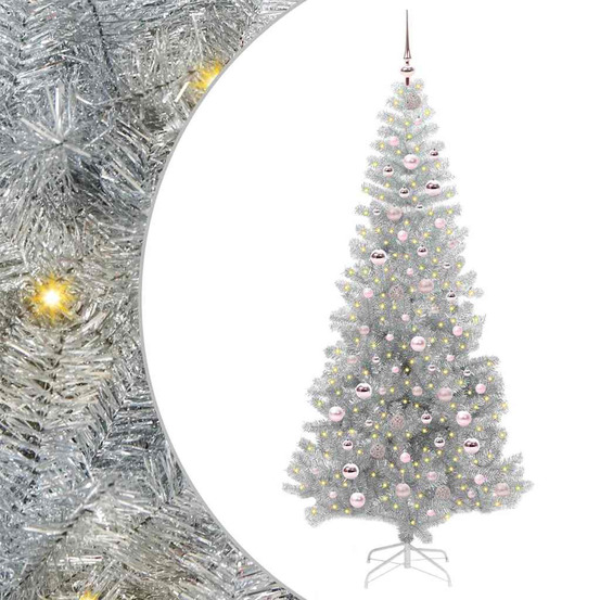 Sapin de noël avec 300 led avec support argent 210 cm pet