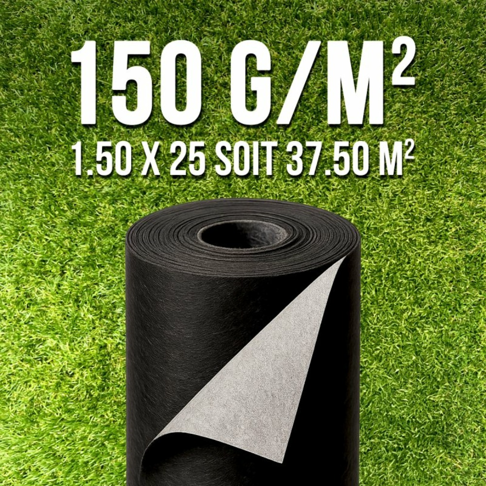 Géotextile 150 g/m² 1,5 m × 25 m soit 37,5 m² mgs – toile potager anti-mauvaises herbes drainage sol jardin allée