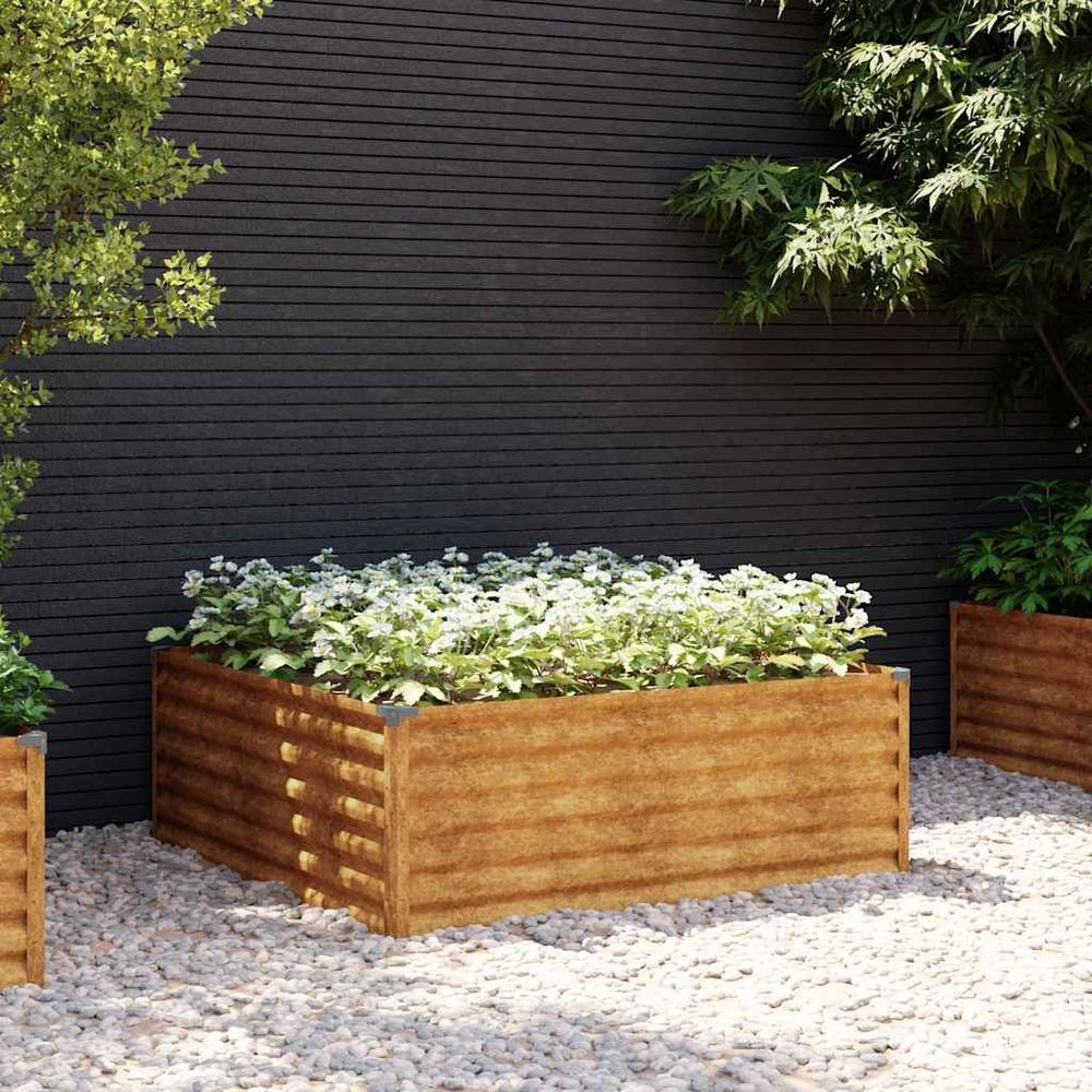 Carré potager bas acier corten pour jardin potager rouillé 100x100x36 cm