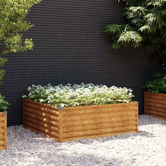 Carré potager bas acier corten pour jardin potager rouillé 100x100x36 cm