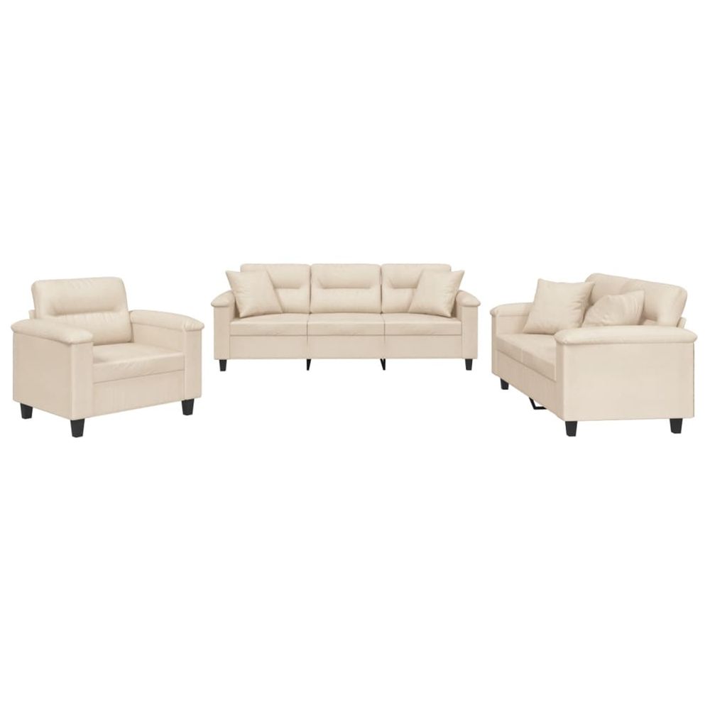 Ensemble de canapés 3 pcs avec coussins beige tissu microfibre