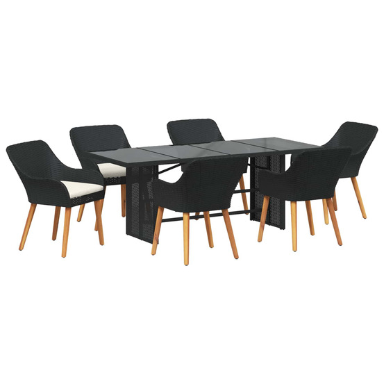 Ensemble de salle à manger pour jardin 7 pcs noir polyrotin