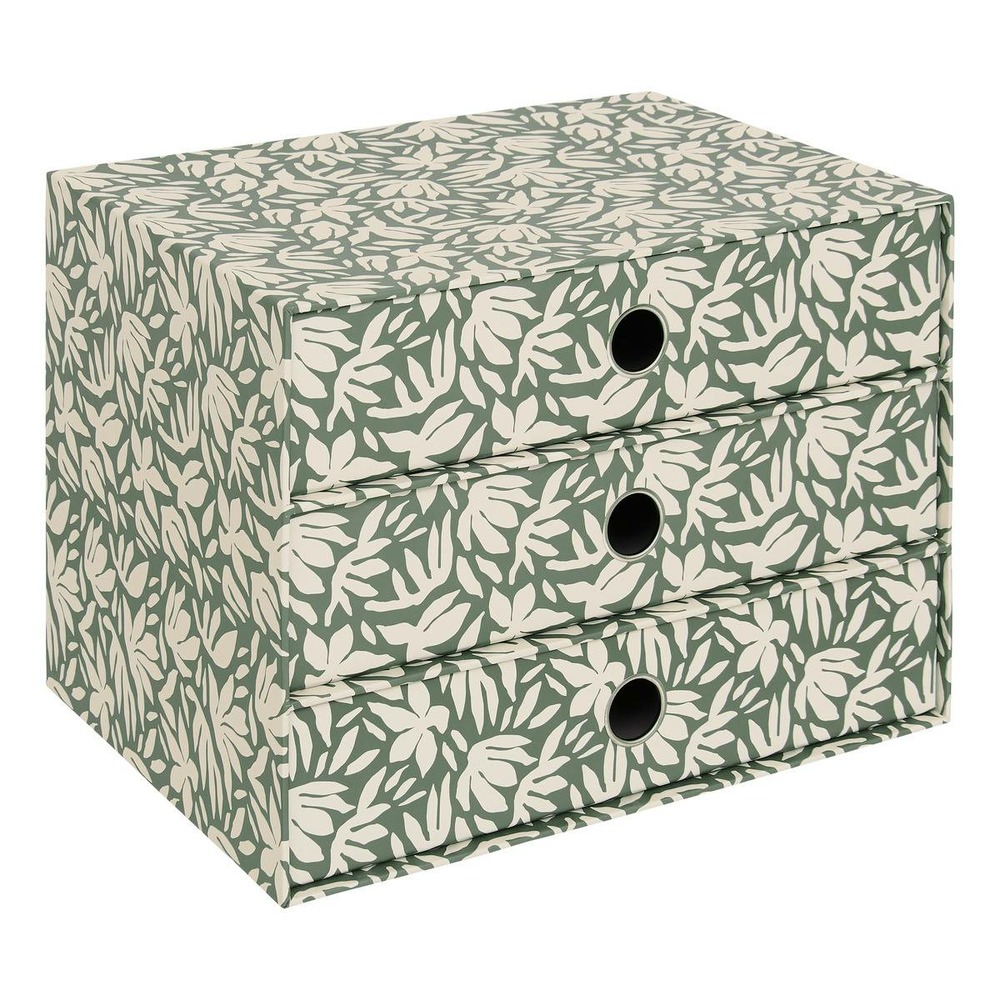 5five - tour rangement 3 tiroirs florea motif fleuri vert laurier