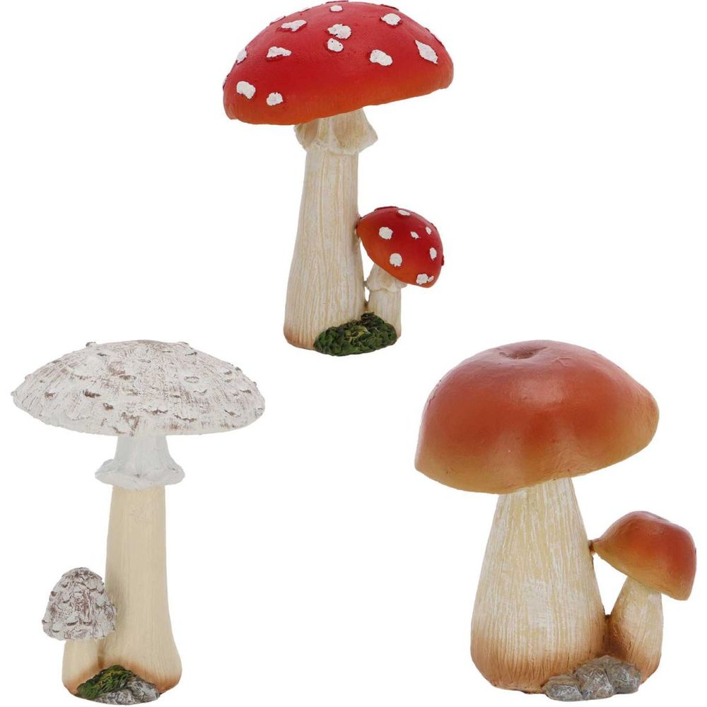 Statuette décorative en polyrésine champignons (lot de 3) 12 cm