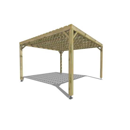 Pergola bois • 4m x 4m • indépendante • sens profondeur • platelage bois • livraison comprise