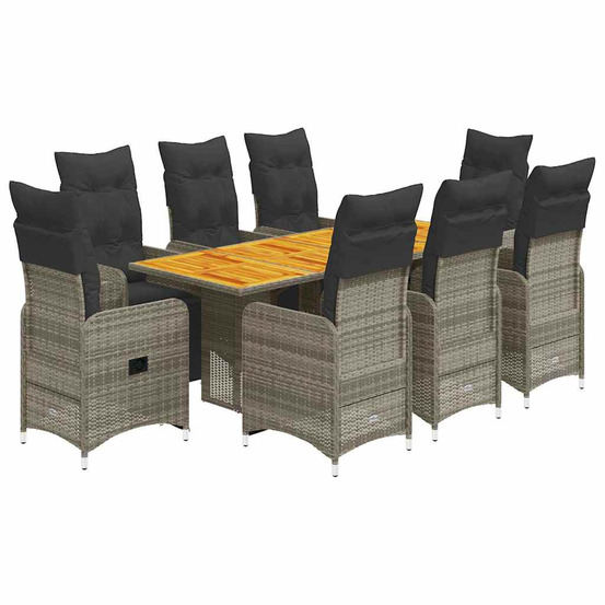 Ensemble de bistro de jardin 9 pcs coussins gris poly rotin