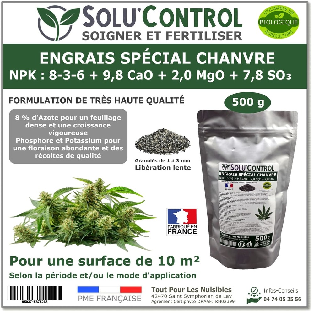 500 g - engrais spécial chanvre npk 8-3-6 - stimule une croissance vigoureuse et un développement harmonieux du chanvre - uab