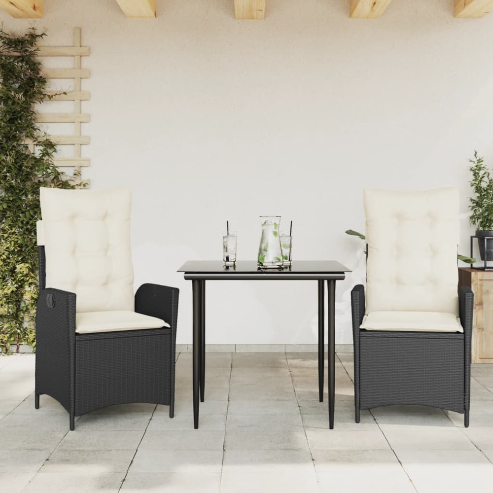Ensemble à manger de jardin avec coussins 3 pcs noir