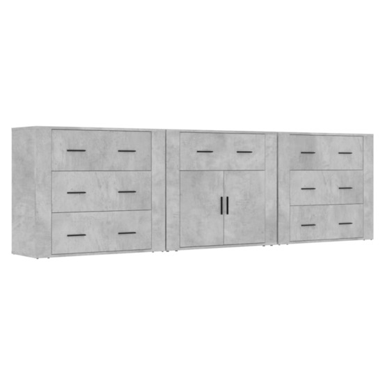 Buffets 3 pcs gris béton bois d'ingénierie