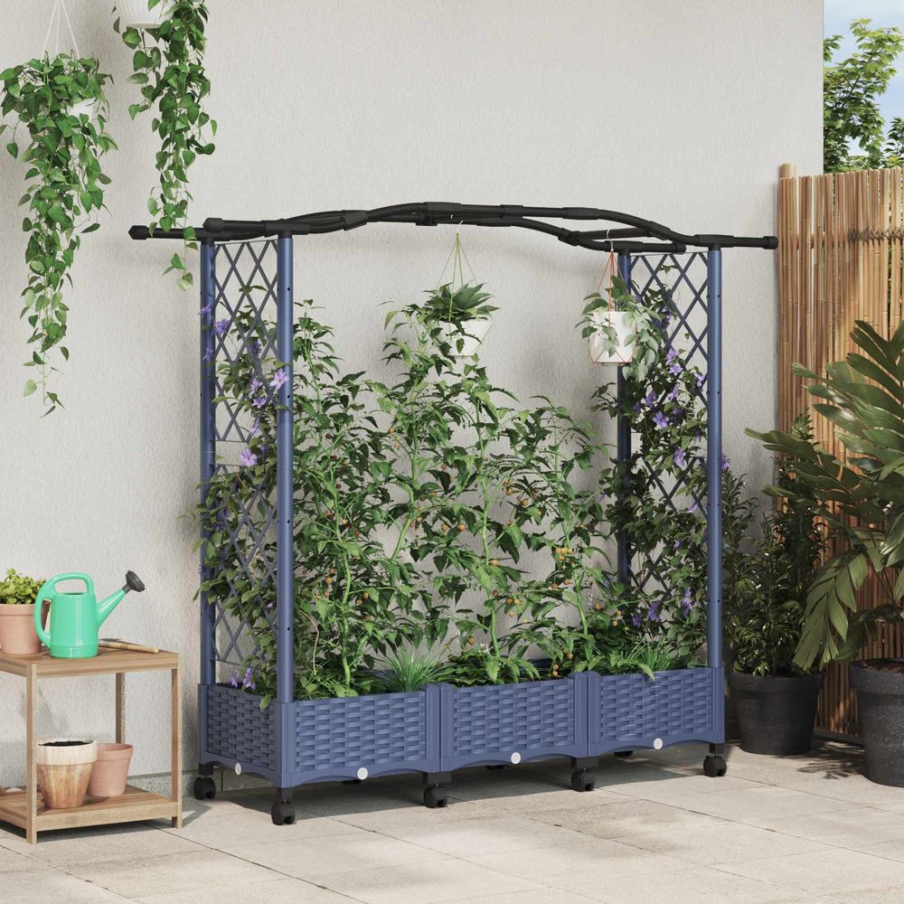Jardinière surélevée pp extérieur avec treillis et toit 169x40x129cm gris