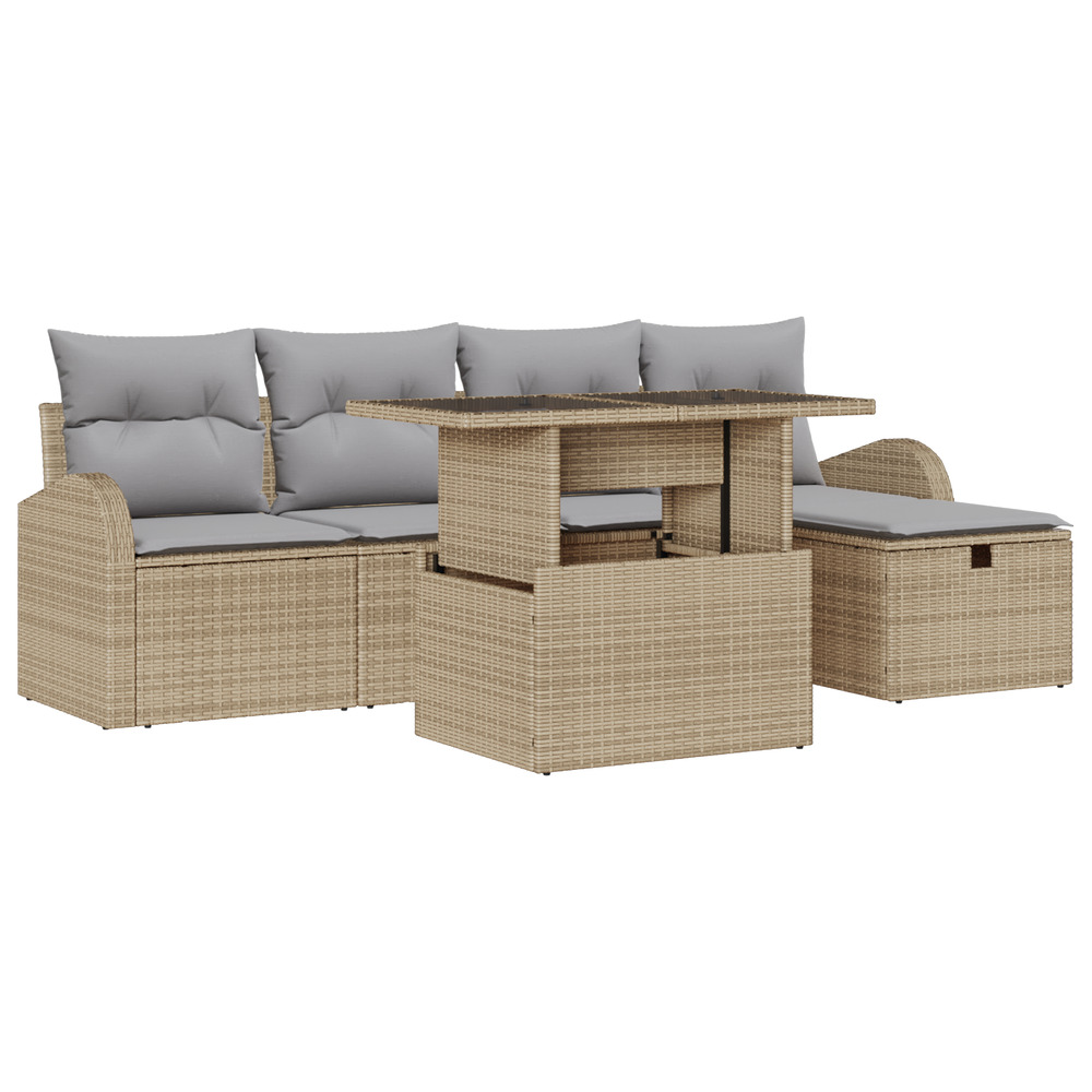 Ensemble de canapé de jardin de 6 pièces avec coussins en rattan poly beige