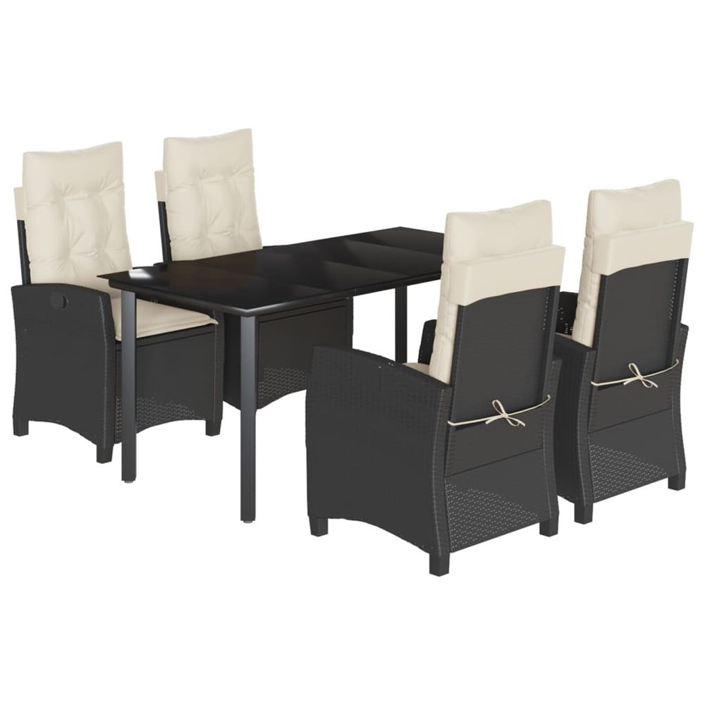 Ensemble à manger de jardin coussins 5pcs noir résine tressée