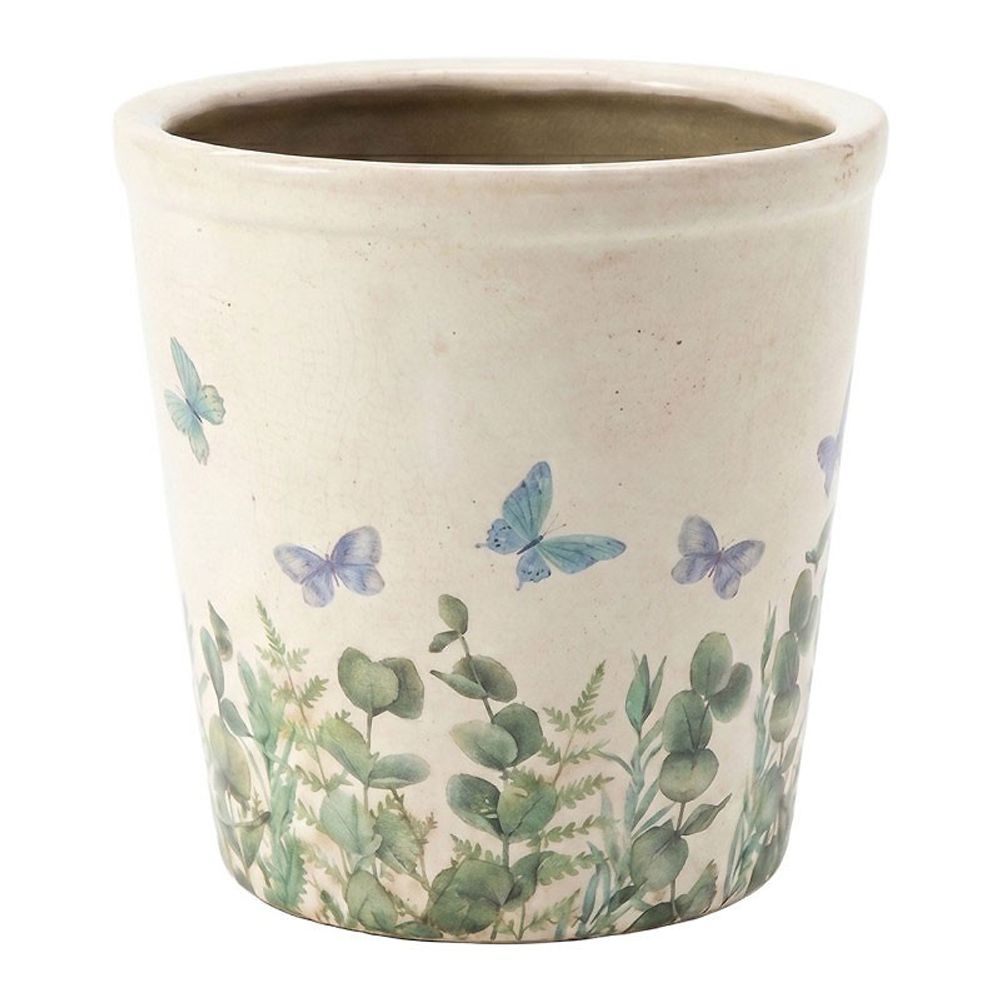 Pot de fleurs beige céramique papillon 15x14cm