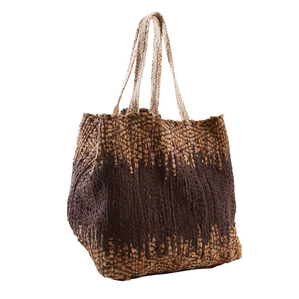 Sac de rangement en jute et cuir