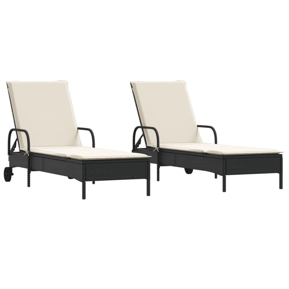 Chaises longues avec coussins lot de 2 noir résine tressée