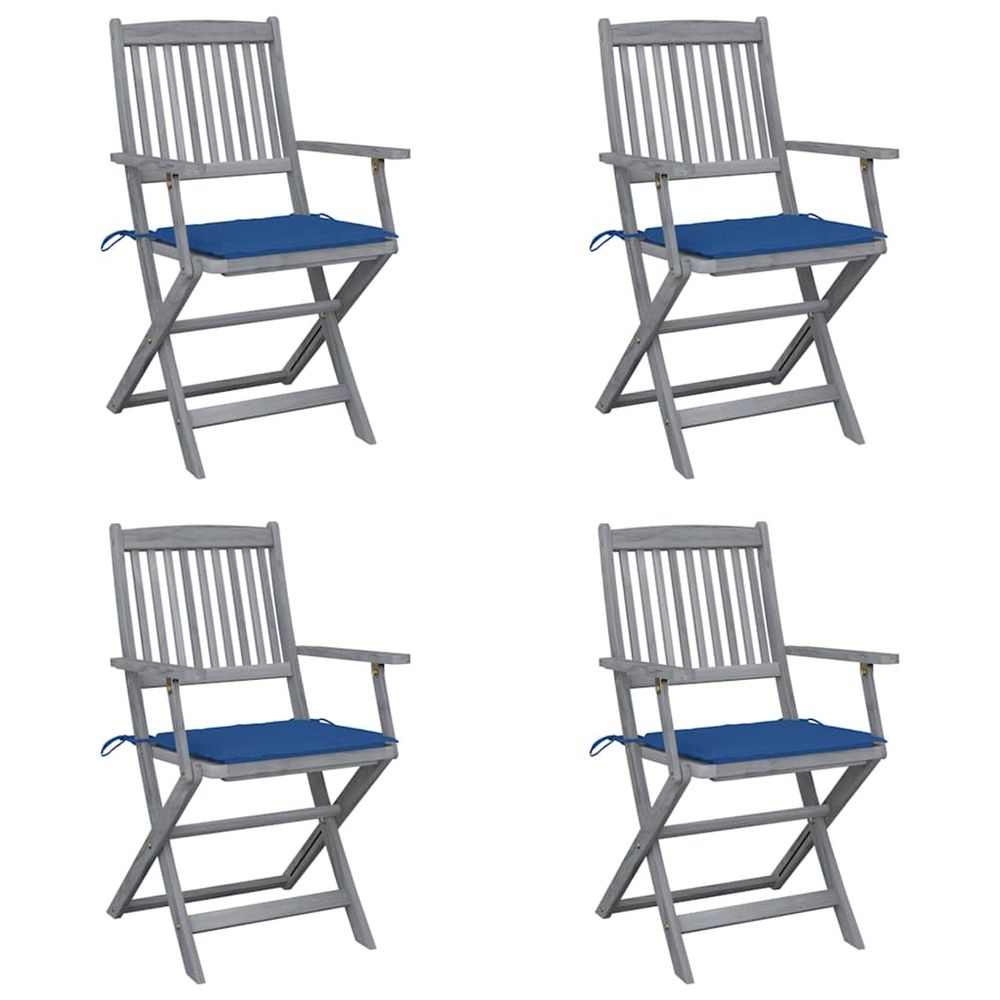 Chaises pliantes 4 pièces avec coussins en bois d'acacia massif