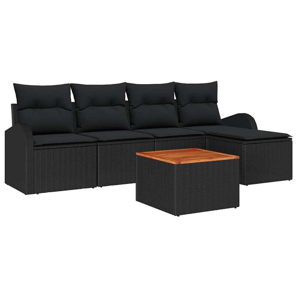 Ensemble de canapé de jardin 6 pc noir polyrotin
