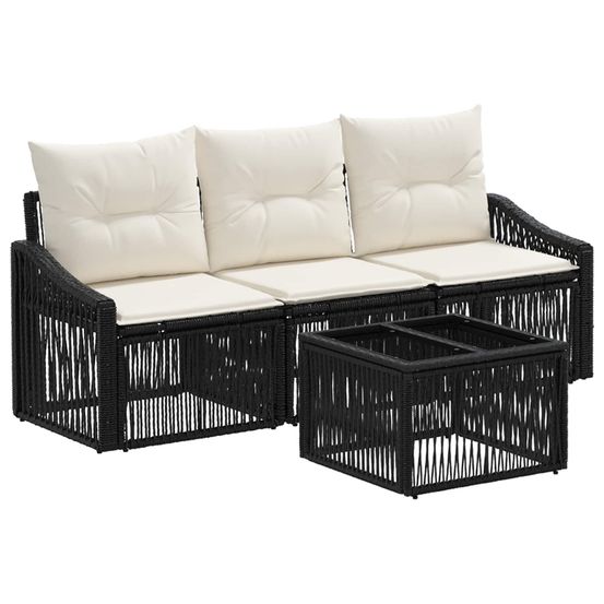 Ensemble de canapé de jardin 4 pc noir polyrotin