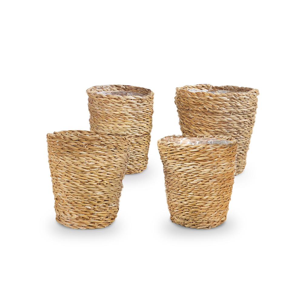 Pot à plantes tressé coco - lot de 4 pots - beige - jonc de mer - panier pour plantes