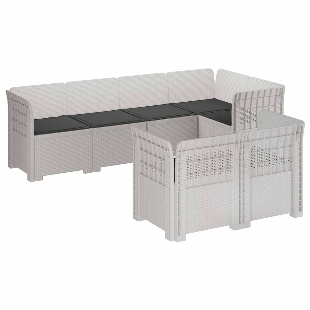 Canapé de jardin 7 places avec coussins look rattan pp blanc