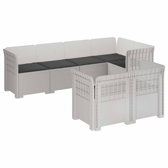 Canapé de jardin 7 places avec coussins look rattan pp blanc