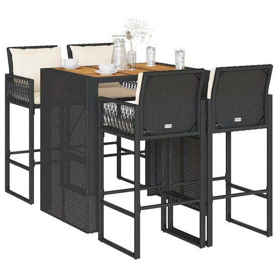 Ensemble de bar de jardin 5 pcs avec coussins noir poly rotin
