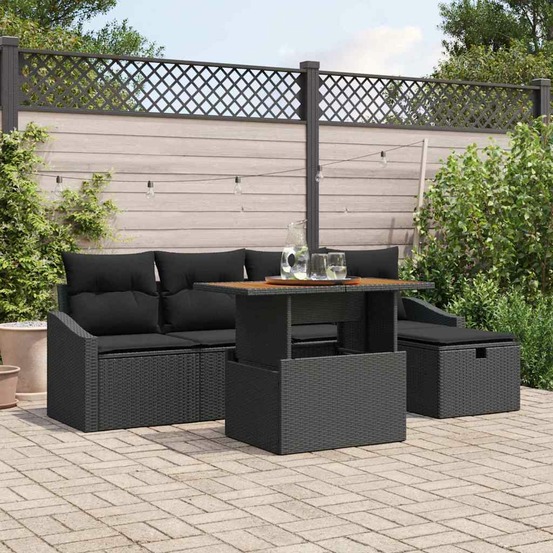 Ensemble de canapé de jardin 6 pcs noir polyrotin