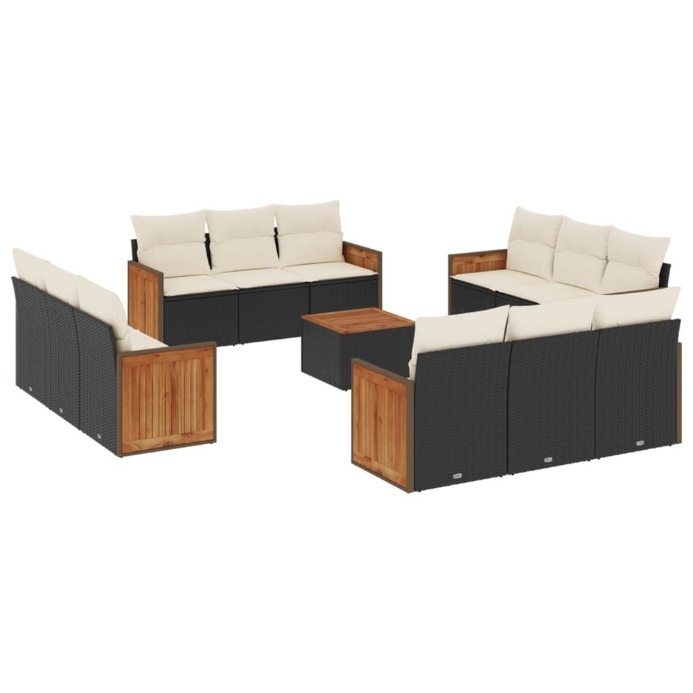 Salon de jardin avec coussins 13 pcs noir résine tressée