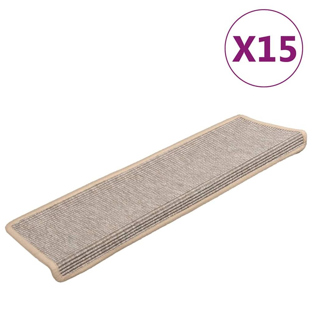 Tapis d'escalier 15 pièces 65 x 21 x 4 cm argent bord rectangulaire