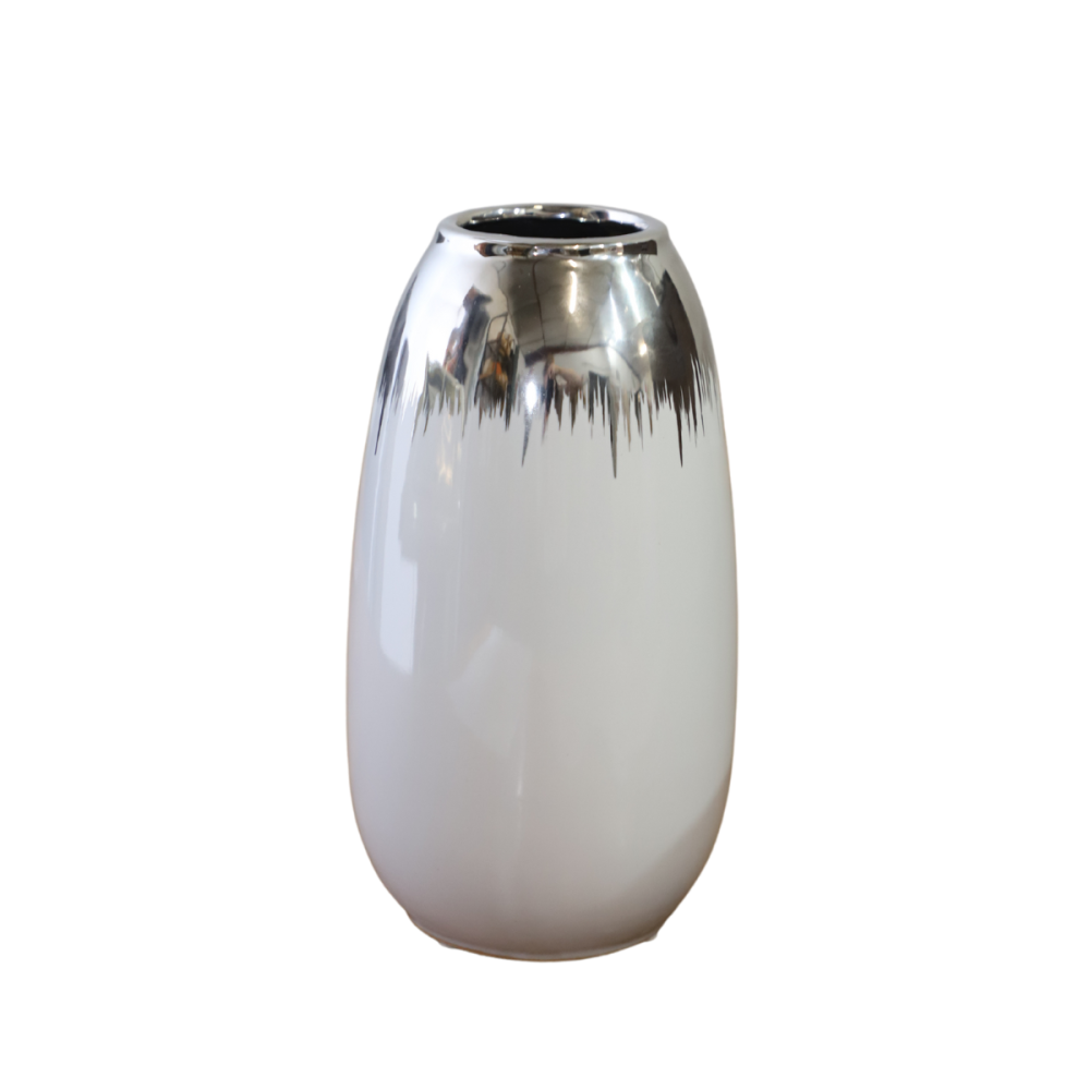 Vase céramique blanc argenté 13.5 x 26 cm