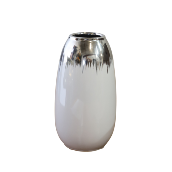 Vase céramique blanc argenté 13.5 x 26 cm