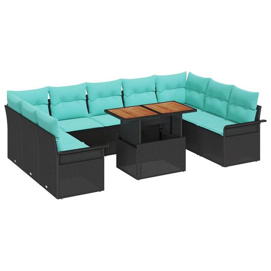 Ensemble de canapé de jardin 10 pc noir poly rotin