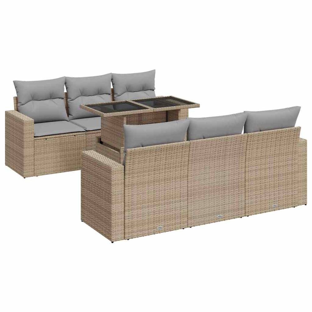 Salon de jardin avec coussins 7 pcs beige résine tressée